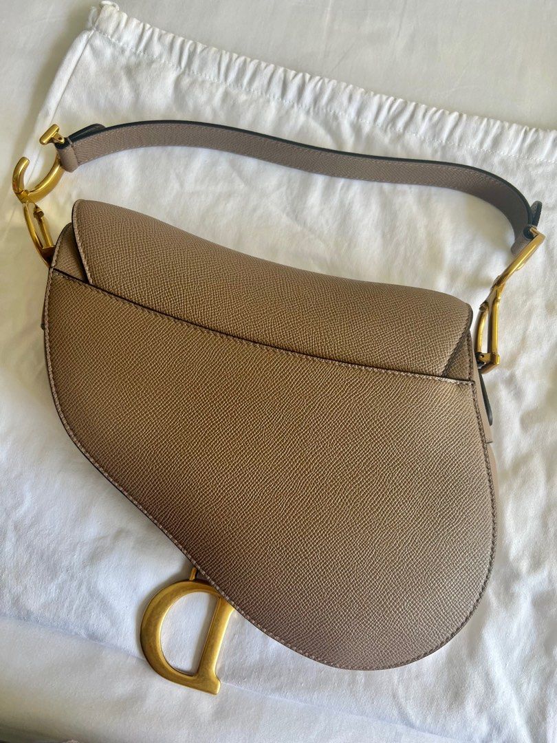 Saddle Bag with Strap Warm Taupe Grained Calfskin