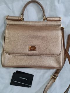 Dolce & Gabbana Gold Leather Sling Hand Carry Bag