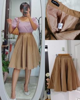 Faux leather skater skirt in nude