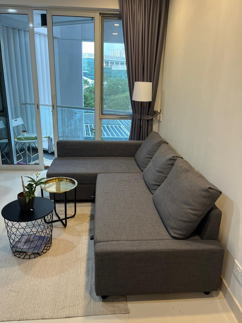 FRIHETEN Corner sofabed with storage, Hyllie dark grey, Furniture