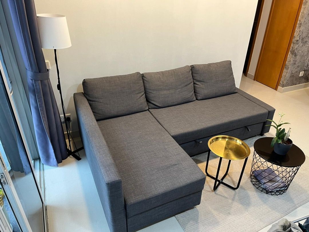 FRIHETEN Corner sofa-bed with storage, Hyllie dark grey, Furniture ...