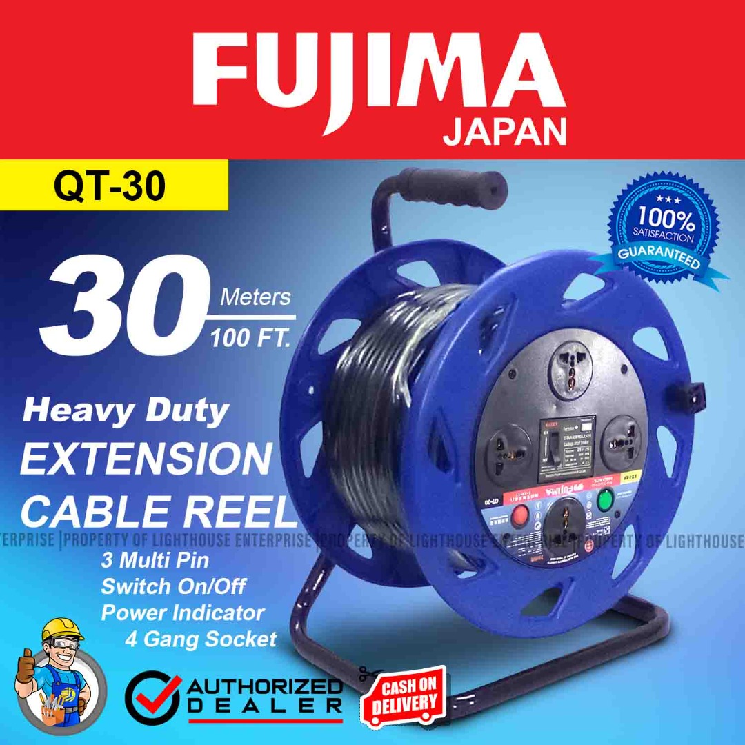 FUJIMA Japan 30 Meters Extension Cord Outlet Wheel Cable Reel (QT30) *LIGHTHOUSE ENTERPRISE* on