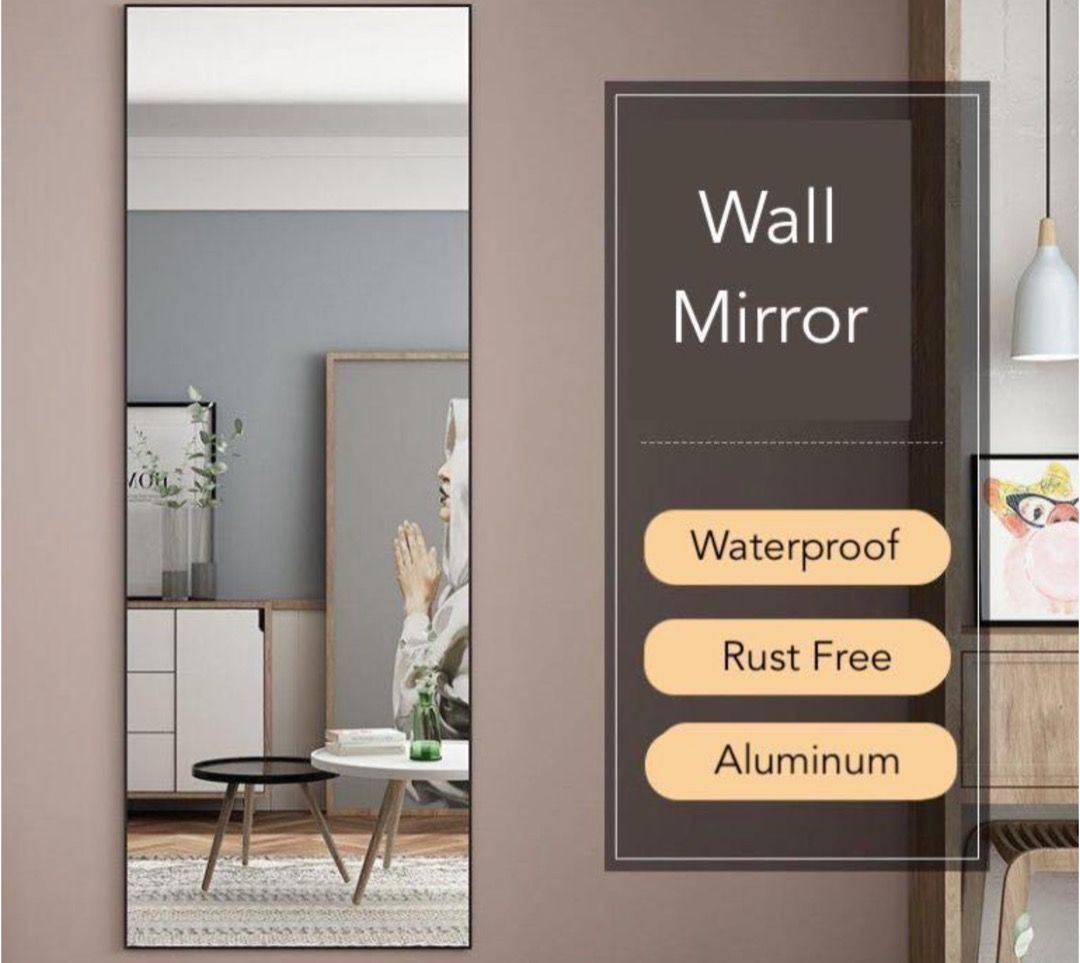 Full Length Floor Mirror, Free Standing Body Mirror, Wall Mounted