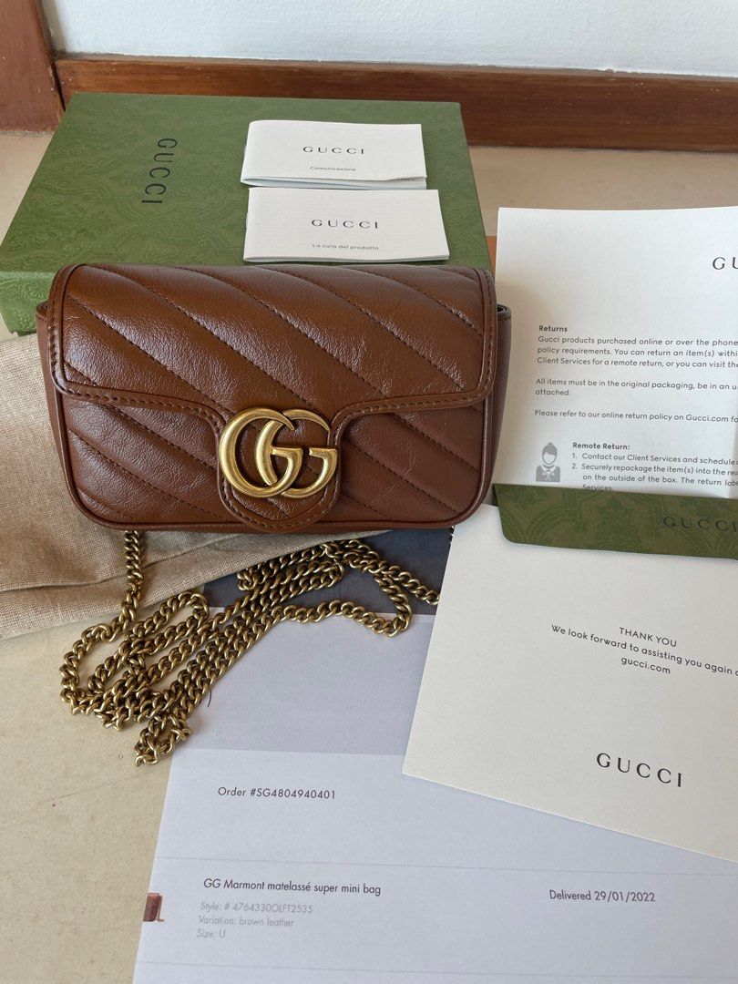 Gucci GG Marmont matelasse super mini bag brown, Luxury, Bags & Wallets on  Carousell