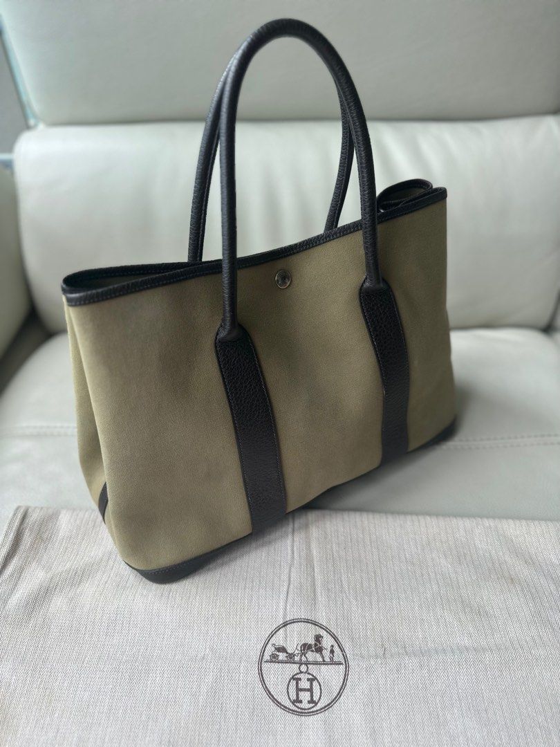 Hermes Olive Green Canvas Garden Party Bag