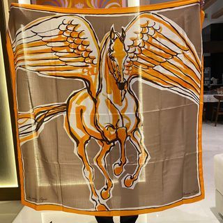 Bnib Hermes Pegasus silk/cashmere scarf 140x140cm