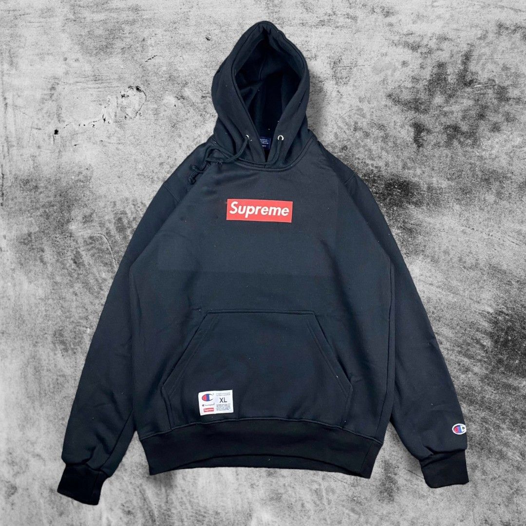 Hoodie Champion X Supreme Box Logo Hitam