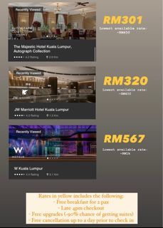Hotel Stays at Majestic KL, JW Marriott KL,  W KL, St Regis, Ritz Carlton, Sheraton, Le Meridien KL Putrajaya & more