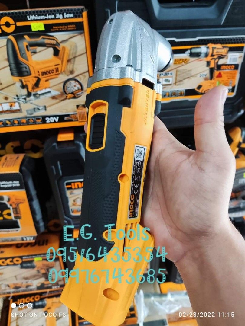 INGCO 20v Li-Ion Multi Tool (CMLI2001) (Category: Construction Tools & Equipment) located in Caloocan City. Submitted by emgaile (Listing ID 1219395789, Image 3). Description: PRICE : P2,150.00 INGCO 20v Li-Ion Multi Tool (CMLI2001) Model : CMLI2001 Voltage : 20V No load speed : 10000 20000r/min With 1pc. flexible scraper With 1pc. cutting saw blade With 1pc. segment saw blade With 1pc. hex key With 1pc. sanding base With 3pcs. sanding paper * Ba