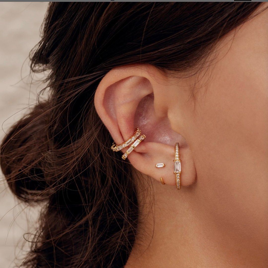 J Co. Baguette Open Huggies Earrings Gold Women s Fashion