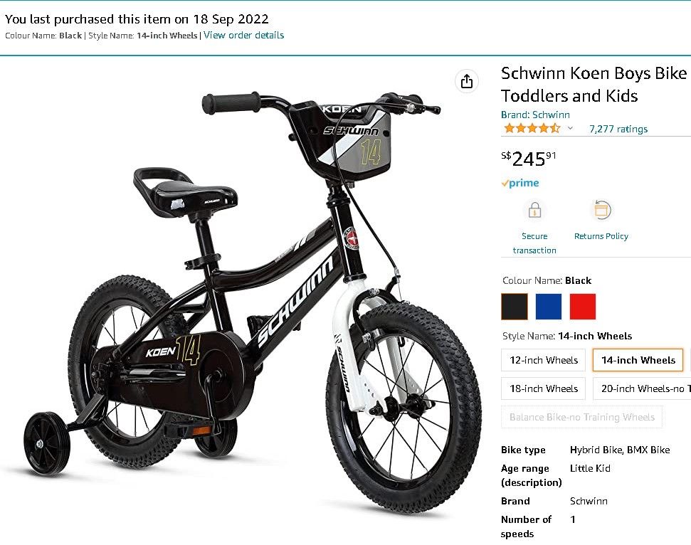 Kids Bicycle Schwinn USA 14 Wheels 65 Only Sports Equipment Bicycles Parts Bicycles on Carousell