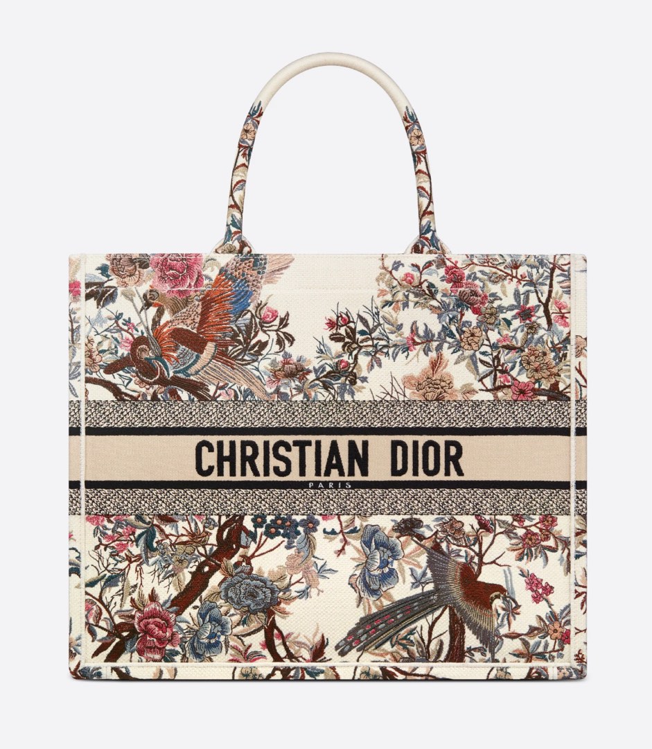 Large Dior Book Tote Jardin d Hiver Embroidery in Ecru Women s Fashion Bags Wallets Tote Bags on Carousell