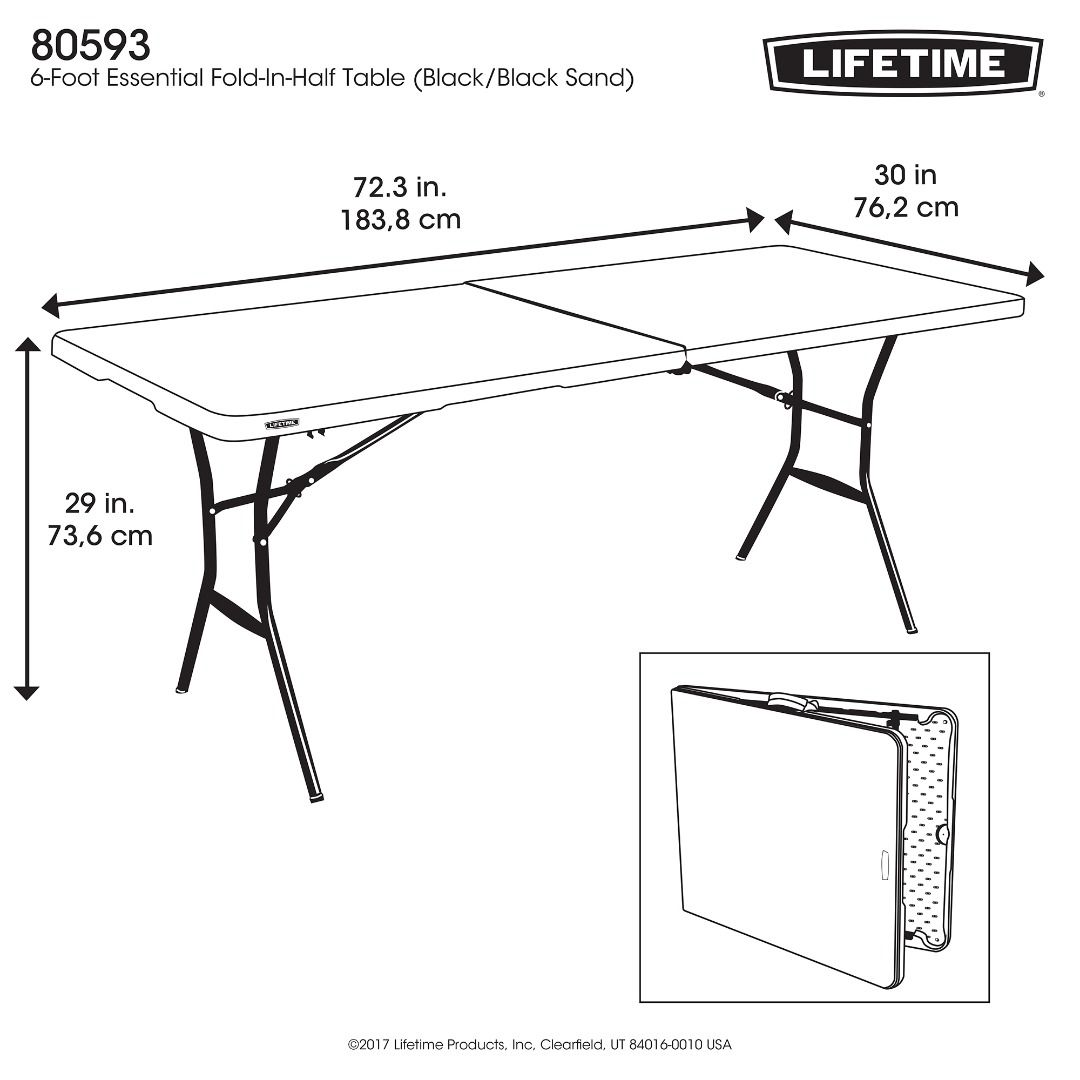 Lifetime 6 FT Fold in Half Table Black, Furniture & Home Living