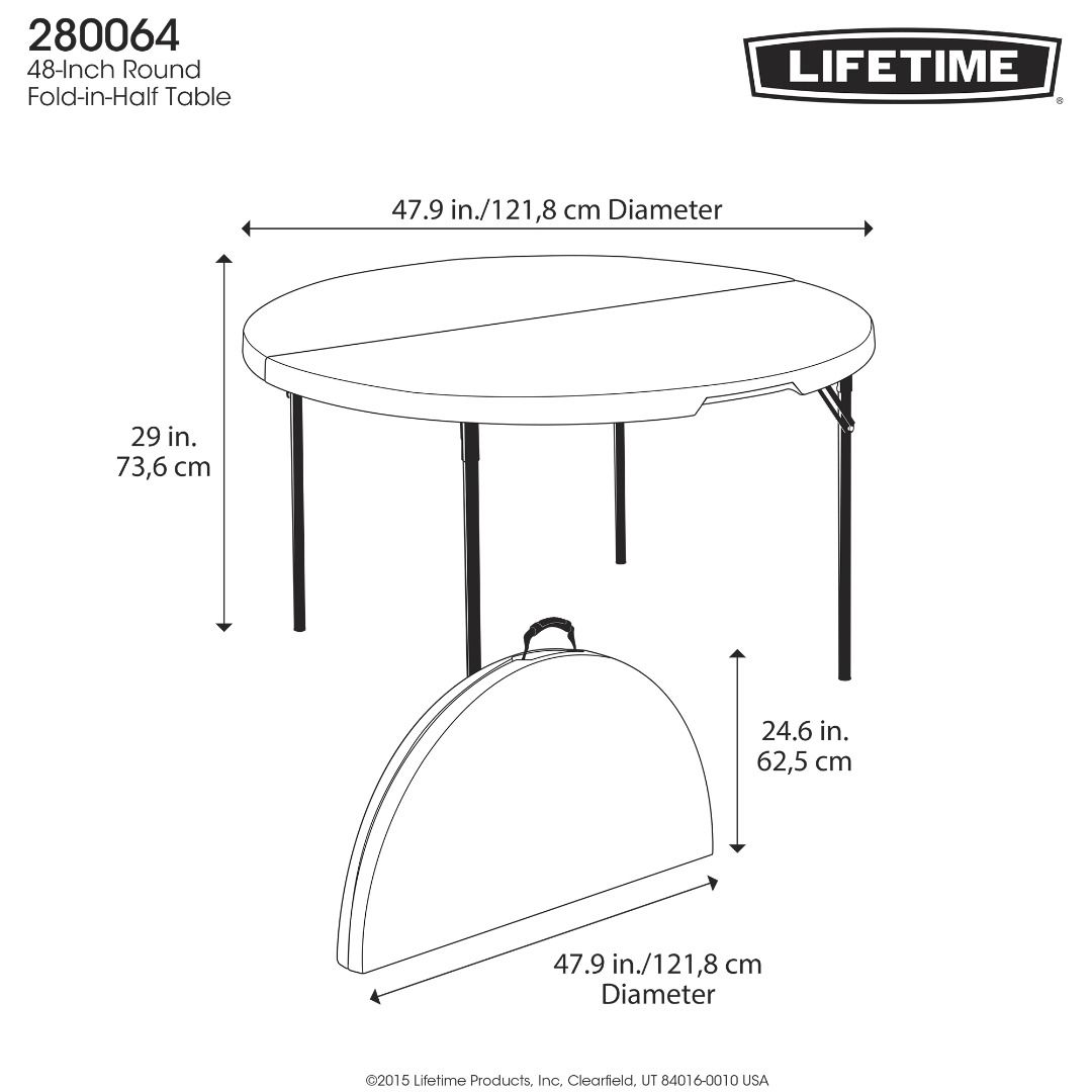 Lifetime Round Fold in Half Table 48 Diameter White, Furniture & Home