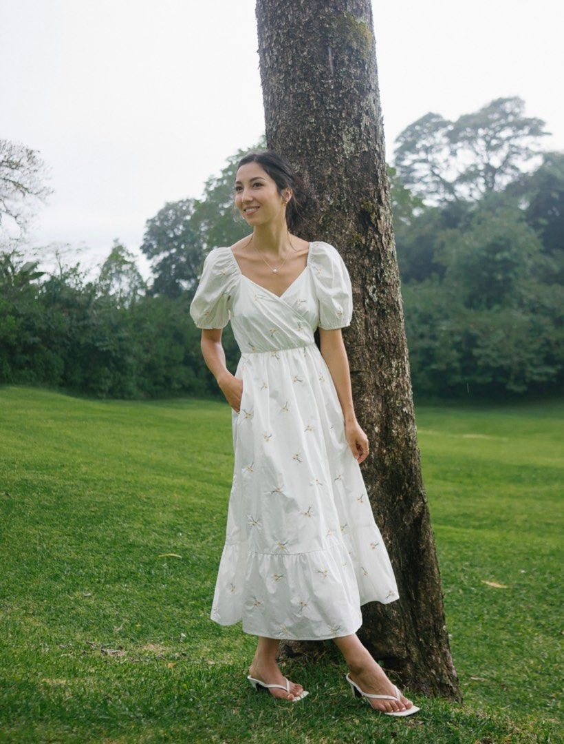 White floral embroidered maxi dress sales
