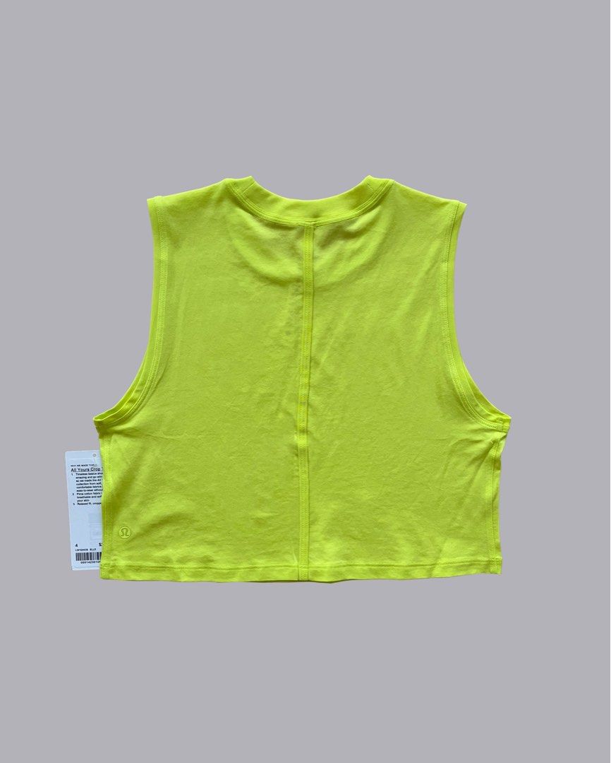 4) Lululemon NWT All Yours Cropped Cotton Tank - Electric Lemon