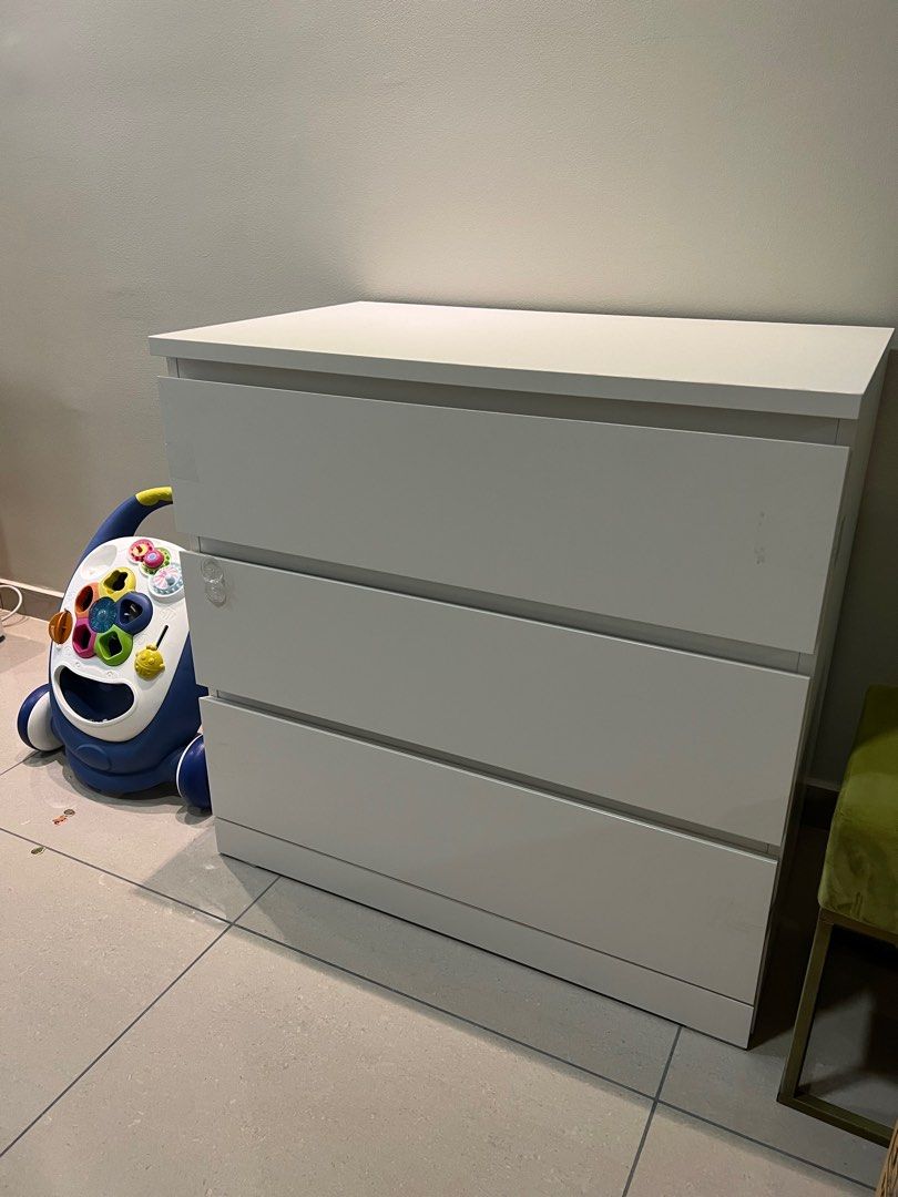 Ikea Malm White 3 Drawer, Furniture & Home Living, Furniture, Shelves
