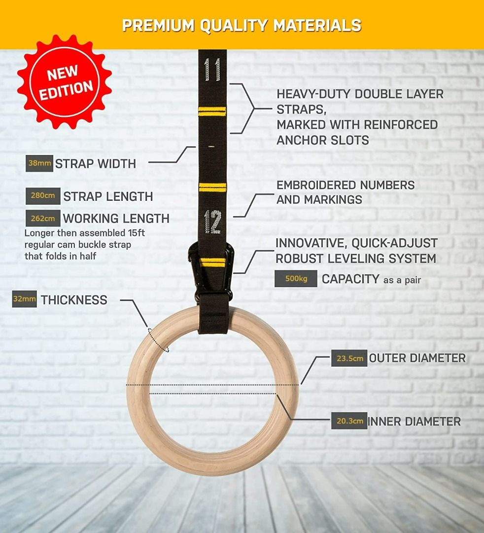 MMB Kara Quick Adjust Numbered Straps for Gymnastic Rings Carabiner