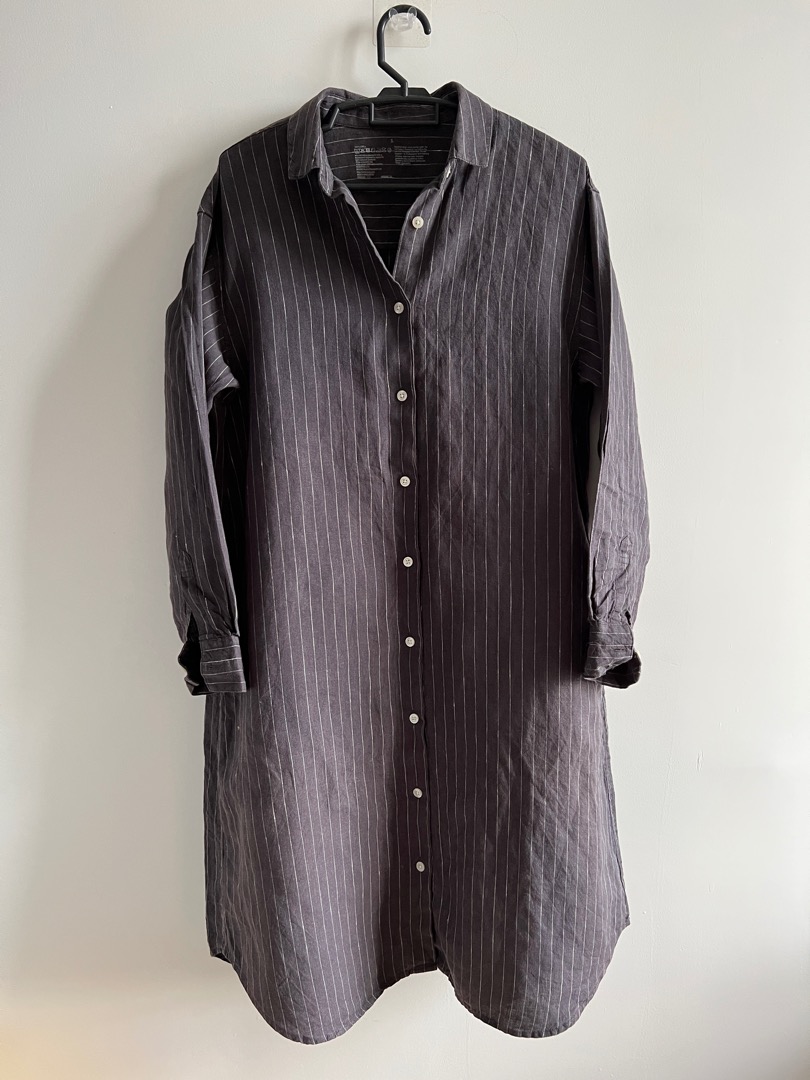 MUJI Linen Shirt Dark Grey Dress, Women's Fashion, Dresses & Sets, Dresses on Carousell