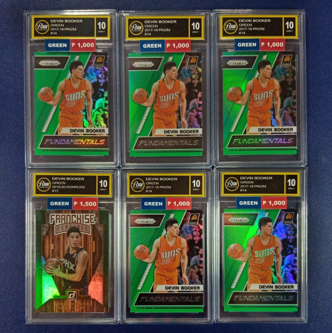 NBA Superstar Devin Booker Green Prizm Fundamental and Donruss Raw Card