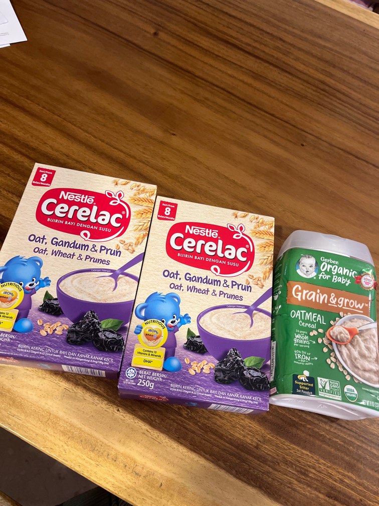 Nestle baby oat,wheat&prune, Gerber Grain&grow oatmeal cereal, Babies