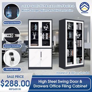 ODOROKU Black & White Office Metal Storage Cabinets High Steel Swing Door with Lockable Steel Storage Cabinet with Doors and Shelves Office Cabinet for Home Office Garage Classroom Bookshelf Home Cabinet