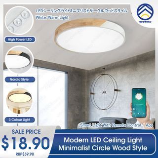 ODOROKU Circle Modern LED Ceiling Light Minimalist Wood Style Flush Mount Ceiling Light Fixture Circle Lighting Lamp with Acrylic Lampshade for Bedroom Living Room Dining Room Laundry Black White