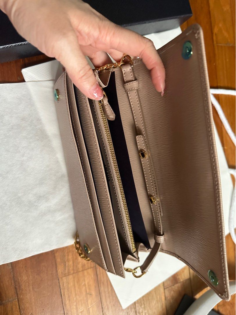 Prada Vitello Move Leather Wallet On Chain on SALE