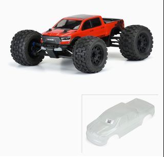 Pro-Line Racing 1/8 pre-cut Ram Rebel 1500 bodyshell for sale. For Traxxas e-Revo, or Arrma, HoBao, Losi, Axial and other vehicles. 