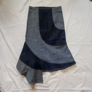 RARE CYBER Y2K ASYMMETRICAL DENIM MIDI SKIRT | 90s vintage grunge acubi futuristic subversive