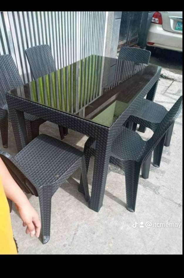 RATTAN DINING TABLE AND CHAIRS on Carousell
