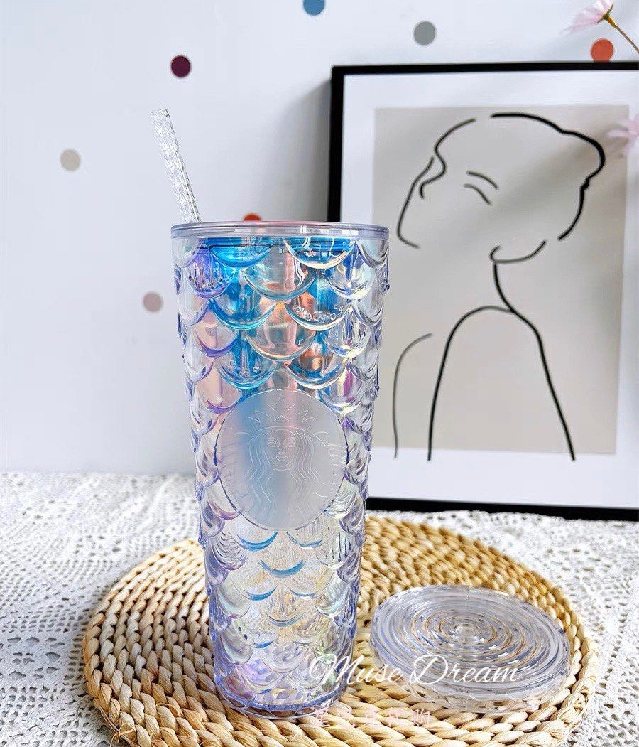 2022 Starbucks anniversary 24oz Tumbler colorful sparkling fish scale straw  cup