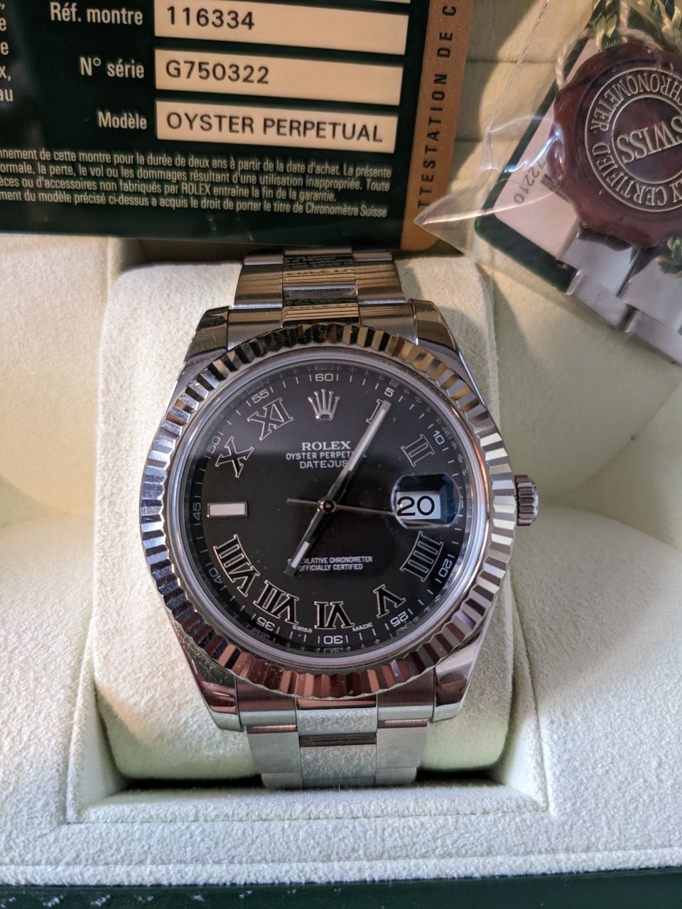 Rolex Datejust II 41mm Grey Dial Steel with White Gold fluted