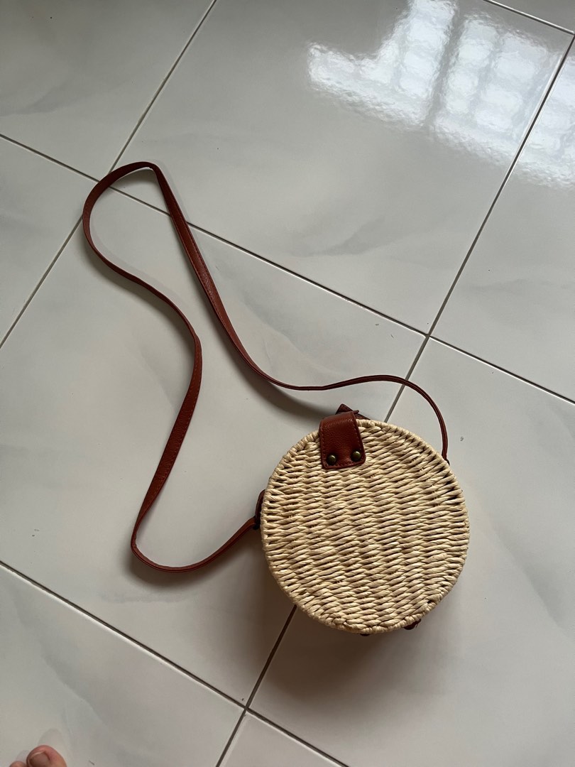 Sand Woven Straw Round Handle Handbag