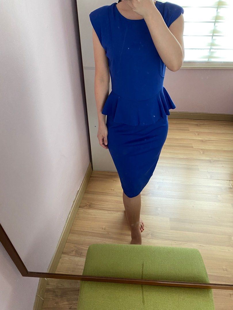 ROYAL BLUE MIDI WORK PEPLUM DRESS M L