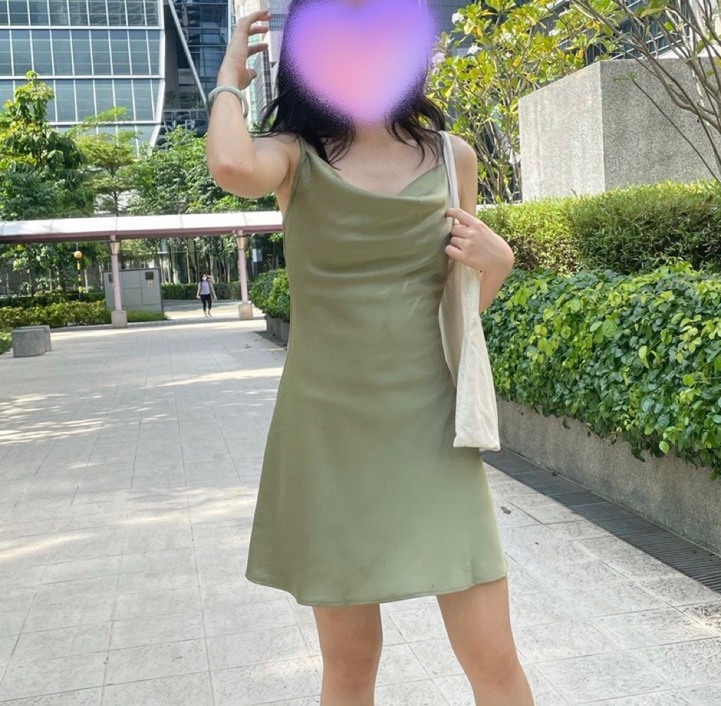 satin sage green mini dress