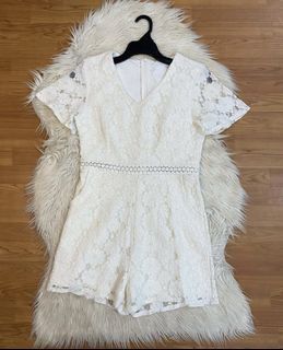 SALE SHUNXIN JUMPSUIT BROKAT PREMIUM TEBAL eyelet White Lace Jumpsuit