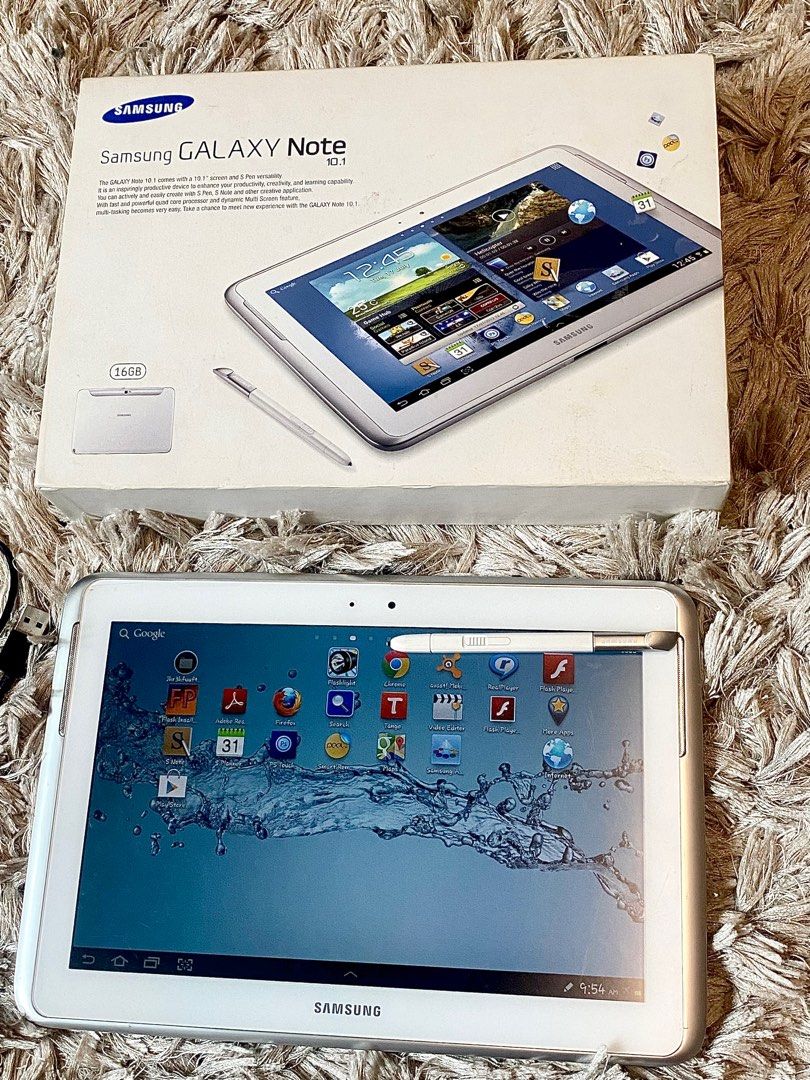 Samsung Galaxy Note 10.1 (Category: Android) located in Manila. Submitted by youronestopshopcorner (Listing ID 1219373258, Image 2). Description: Samsung Galaxy Note 10.1 Tablet Original Price: Bought this for 20,000 Inclusions: cable,stylus,w/screen protector Condition: well used with minor issue (depressed power button but repairable) BODY Dimensions: 262 x 180 x 8.9 mm (10.31 x 7.09 x 0.35 in) Weight 597 g (1.32 lb) Memory: 16 GB Speakers: w/ 