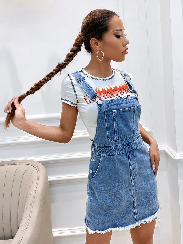Plus Button Front Overall Denim Dress  SHEIN IN