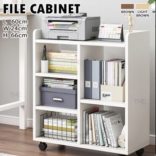 FREE SHIPPING READY STOCK 3-5 DAYS SHIPPING TIME-File Cabinet Storage Shelf Small Bookcase Multi-functional Cabinet With Wheels Modern Style MDF (L60 x W24 x H66cm) 