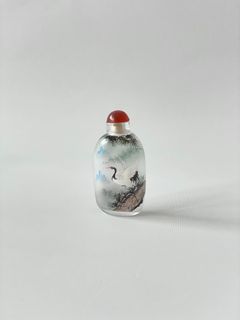 Small Painted Crane Glass Bottle