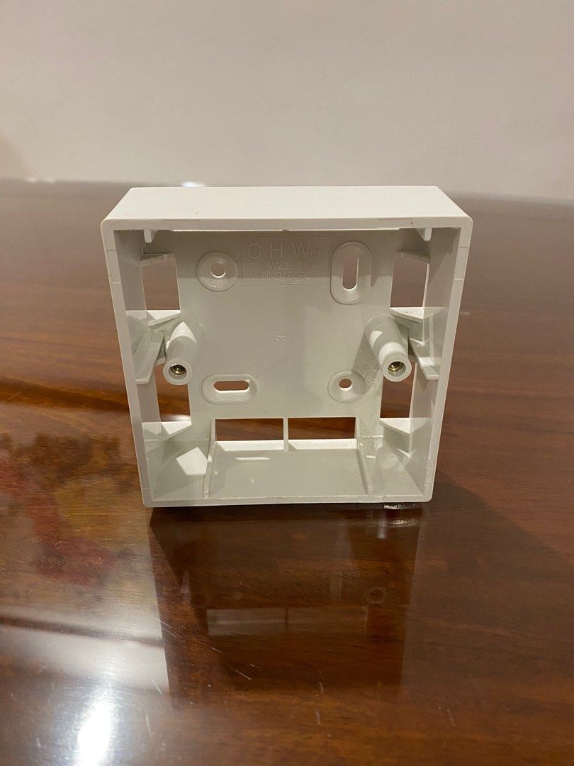 Wall Socket box (Category: Electrical, Adaptors & Sockets) located in Singapore. Submitted by pxrpletree (Listing ID 1219360592, Image 3). Description: White PVC Wiring Mount Back Box for Wall Socket 9X9cm .