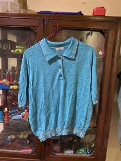 teal tosca knit polo top