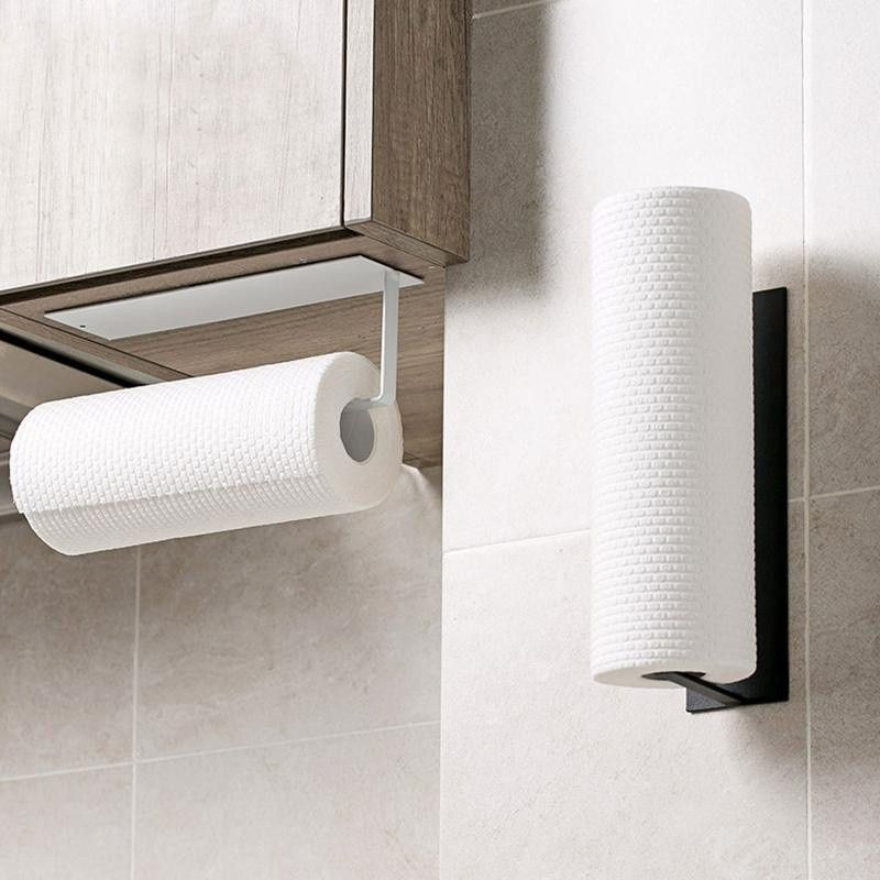 1pc Black Kitchen Short Paper Towel Roll Holder, Wall Mounted Bathroom  Toilet Tissue Rack, Under Cabinet Kitchen Paper Storage Shelf For Kitchen