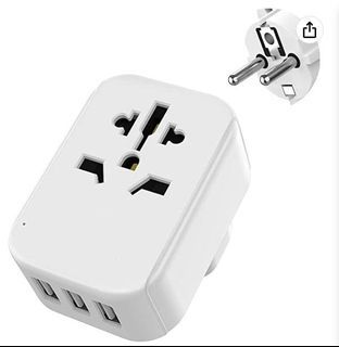 Travel Power Adapter with 2 Round Pins to Universal plug Outlet and 3 USB Charging Ports