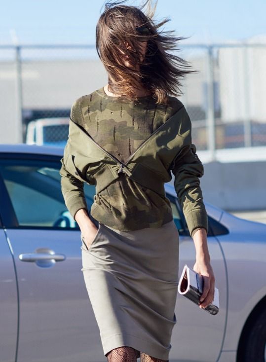 Uniqlo Carine Roitfeld Womens Olive Green Cotton Pencil Skirt ID