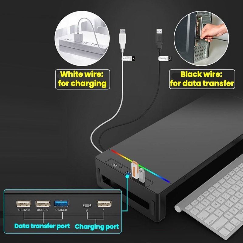 USB 3.0 Monitor Riser Adjustable Monitor Stand Computer Foldable Stand ...