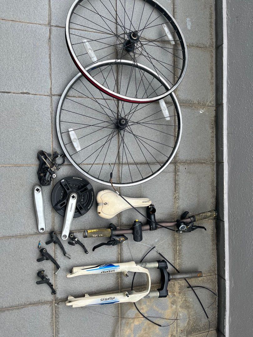 Used parts from scott mtb 26 wheels scott mtb fork shimano acera Sports Equipment Bicycles Parts Parts Accessories on Carousell