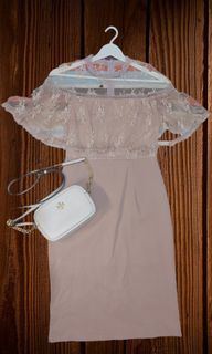 Vintage dress / laced dress /old rose / light brown