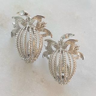 Vintage Signed Monet Silver Tone Earrings